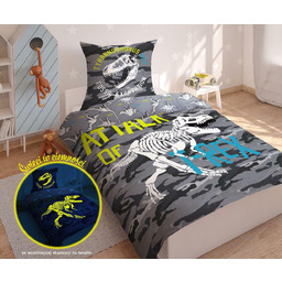 Detexpol Pościel świecąca w ciemności 140x200 Dinozaury T-Rex szkielet moro szara 3042 A 2339
