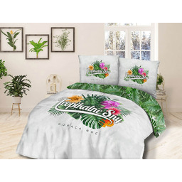 Darymex Pościel bawełniana 160x200 Tropikalne sny Gorąca noc kwiaty liście monstery biała zielona 61472/1 Panelove 5680