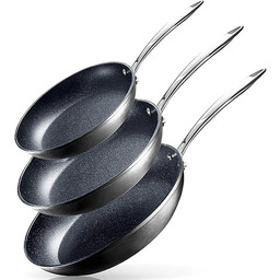 Granitestone 7197 Pro twardy anodowany zestaw patelnia 20 cm, 20 cm i 30 cm, 100% wolne od PFOA, do piekarnika, zmywarki i metalowych naczyń, ultra nieprzywierające patelnie, aluminiowe, czarne