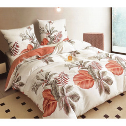 Pościel z satyny bawełnianej dwustronna biało-ceglasta w kolorowe liście SBA-152