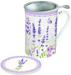 KUBEK PORCELANOWY z ZAPARZACZEM I POKRYWKĄ Lawendowa Łąka (280 LAVF)