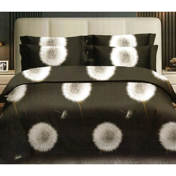 Pościel z satyny bawełnianej dwustronna czarna w białe dmuchawce SBA-154