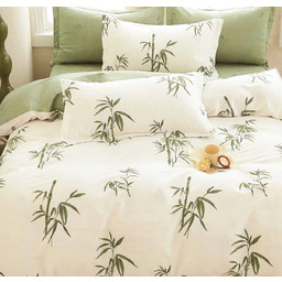 Pościel z satyny bawełnianej dwustronna zielono-biała w bambusa SBA-158