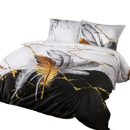 Darymex Pościel satynowa 160x200 22404 biała czarna złota pióra bawełniana Panel