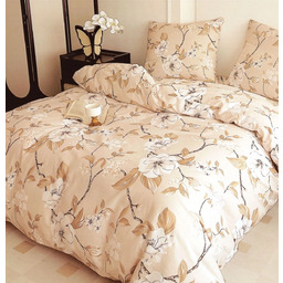 Pościel z satyny bawełnianej dwustronna beżowa w kwiaty SBA-161