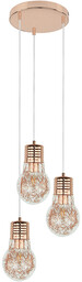 Żarówkowa lampa wisząca 3xE27 maks. 60W miedziany metal/przezroczysty kabel PVC/przezroczyste szkło 2820313