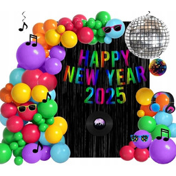 Zestaw Balonów Nowy Rok Happy New Year Dekoracje Sylwester Disco Black Kula