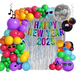 HAPPY NEW YEAR Balony zestaw NOWY ROK dekoracje SYLWESTER DISCO silver