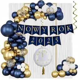 NOWY ROK baner KURTNA balony zestaw dekoracje na Sylwestra