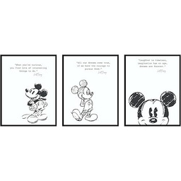 BigWig Prints Dekoracja ścienna z Myszką Miki, obrazy dekoracyjne z cytatami, motywacyjne, inspirujące, artystyczne, do pokoju dziecięcego, łazienki, klasy, nieoprawione, 3 sztuki (20 x 25 cm)