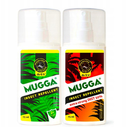 Mugga Zestaw Rodzinny 2X Spray 9,5% i 50% Deet Środek Komary Kleszcze muga