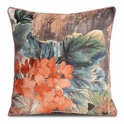 Eurofirany Poszewka dekoracyjna 60x60 Chloe kwiaty brązowa ruda welurowa