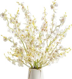 Garisey Sztuczne 97 cm, białe orchidee, kwiaty, 12 szt. jedwab, rustykalne, tańczące storczyki, sztuczne motyle, orchidee, kwiaty, ślub, dekoracja domu, biura, (białe)