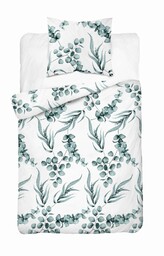 Detexpol Pościel bawełniana 140x200 biała miętowa liście 5107 A z jedną poszewką Bawełna 32