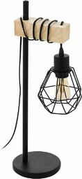 EGLO lampa stołowa Townshend 5, lampa stołowa vintage w stylu industrialnym, lampa retro, lampka nocna wykonana ze stali, drewna, kolor czarny, brązowy, certyfikat FSC, gniazdo E27