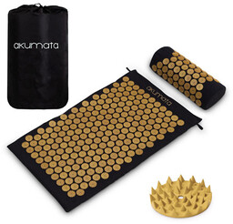 Akumata polska mata do akupresury z poduszką czarno-złota