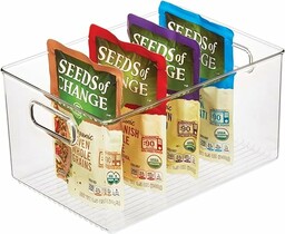 IDesign pudełko do przechowywania z uchwytem, taca szafkowa lub lodówka, pojemnik na żywność bez pokrywy, przezroczysty