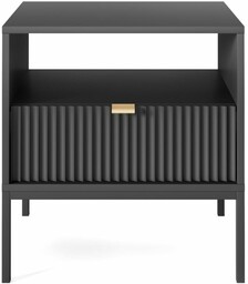Szafka nocna Nova czarna (S54), do sypialni, fronty ryflowane, złoty stelaż