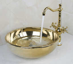 bateria umywalkowa retro z umywalką GLORY złota
