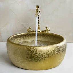 bateria umywalkowa retro + umywalka LORA złota
