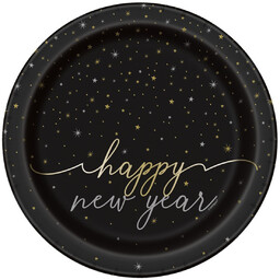 Talerzyki papierowe na Sylwestra Nowy Rok Happy New Year Disco - 23 cm - 8 szt.