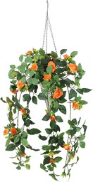 Flair Flower Sztuczna róża 80 cm z metalowym koszem i zawieszeniem, pomarańczowa