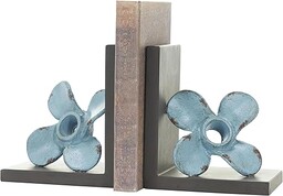 Deco 79 Metalowe dekoracyjne podpórki do książek, postarzane śmigło, antypoślizgowe podpórki do książek z brązowymi stojakami w kształcie litery L, zestaw 2 podpórek do książek biurowych 6 W, 18 cm H,