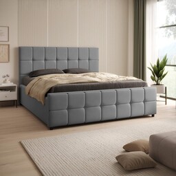 Łóżko tapicerowane z pojemnikiem SFG015 140x200 Welur Szary