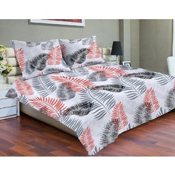 Matex Pościel satynowa 220x200 45A Exclusive liście palmy biała szara czerwona