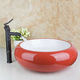 bateria umywalkowa retro + umywalka ALICE czarna - czerwony