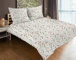 Matex Pościel satynowa 160x200 42A Exclusive powój drobne kwiatki kremowa różwa zielona