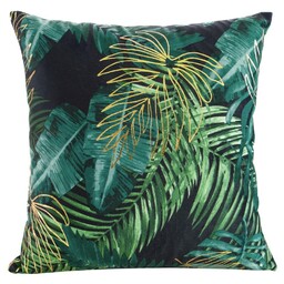 Eurofirany Poszewka dekoracyjna 40x40 Davos liście monstery palmy czarna zielona złota welurowa