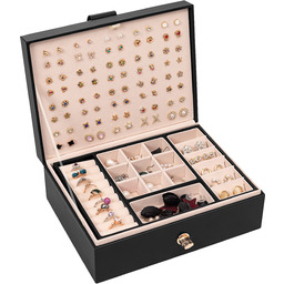 Zumier Organizer na pudełko na biżuterię, organizer na kolczyki ze skórą PU na pierścionek, naszyjnik, duże etui na biżuterię dla kobiet, dziewczyny, żony, na urodziny, prezent walentynkowy (czarny)