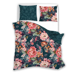 Faro Pościel bawełniana 160x200 Flovery 006 kwiaty turkusowa różowa 23