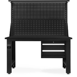 Biurko warsztatowe LOGAN, 1500 x 1700 x 750 mm, All Black: czarne
