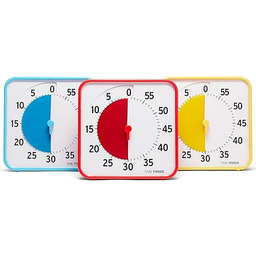 TIME TIMER Zestaw Classroom Primary Colors Wizualny timer 60 min Wymazywalne Karty Aktywności Sucha Klasa Centra Nauki/Zegar Biurkowy Zestaw 3 Niebieski/Czerwony/Żółty 19x19x3cm TT08B-PRM3-W