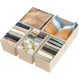 Simple Houseware organizer do szuflad na bieliznę/biustonosze/skarpetki/body, zestaw 6 sztuk, beżowy