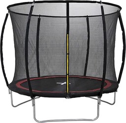 Trampolina Dunlop 8FT -244 x 50 cm - trampolina ogrodowa z siatką zabezpieczającą 200 cm - z osłoną krawędzi trampoliny, sprężynami, nogami i materiałem mocującym - maks. 100 kg - czarny/czerwony