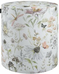 Puf Barrel, pastelowe kwiaty na białym tle, ø40, wys. 40 cm, Gardenia