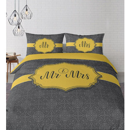 Detexpol Pościel bawełniana 160x200 Mr&Mrs Pan Pani grafitowa miodowa dla pary ornamenty 3210 A Holland walentynkowa