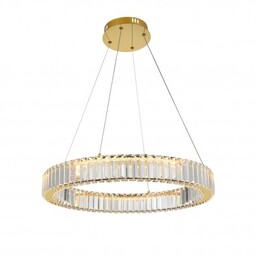 LAMPA WISZĄCA Spark kryształowa, okrągła, złote detale, pojedyncza, nowoczesny styl glamour