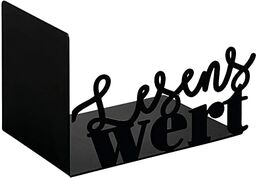 moses. libri_x podpórka na książki warta czytania, stojak na książki z metalu, czarna metalowa podpórka na książki z wyciętym napisem na przedniej stronie, do inscenizacji ulubionych książek na półce