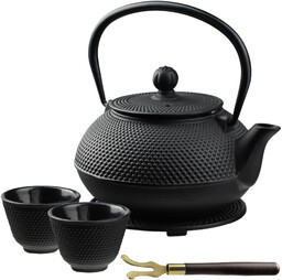 Czajnik żeliwny Teramo 0.85L z czarkami, podstawką i widelcem czarny