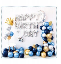 Balony Urodzinowe Niebieskie Zestaw Dekoracji