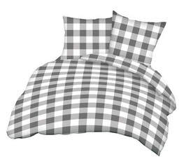 Karo Pościel z kory 140x200 171a szara biała kratka na guziki bawełniana gruba