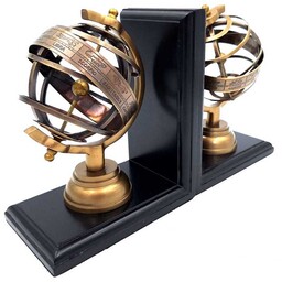 PODPÓRKA DO KSIĄŻEK podwójna astrolabia na drewnianej podstawie, klasyczny styl