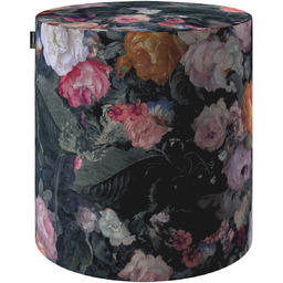 Puf Barrel, wielobarwne kwiaty na ciemnym tle, ø40, wys. 40 cm, Flowers