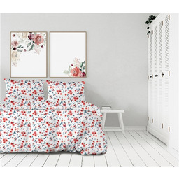 Greno Pościel satynowa 160x200 Akwarela biała kwiatki pomarańczowe Frotex 1