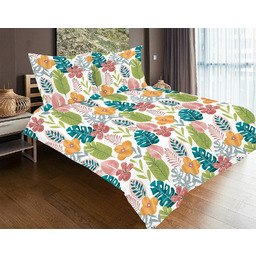 Matex Pościel satynowa 160x200 biała kolorowa liście kwiaty SE-51A Exclusive 2