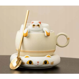 Kot kubek do Zaparzaczem do Herbaty z sitkiem,spodek i łyżeczka dla